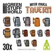 Green Stuff World 8435646507200ES 3D Printed set - Beer Mugs - Tavern - 30 pcs